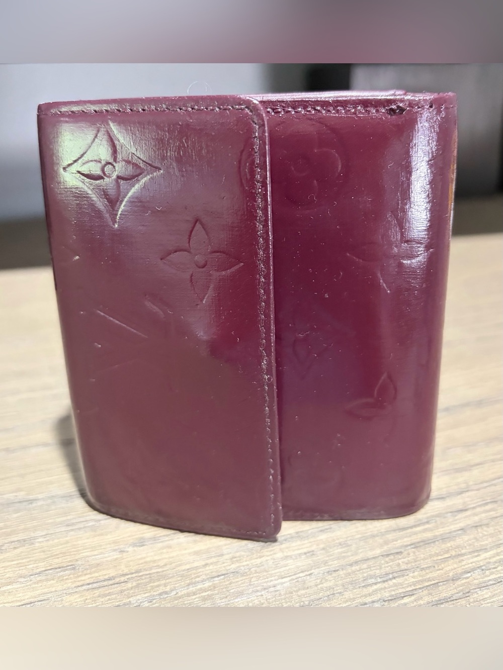 Authentic Louis Vuitton Burgundy Vernis Compact Wallet, Buttery Soft Leather